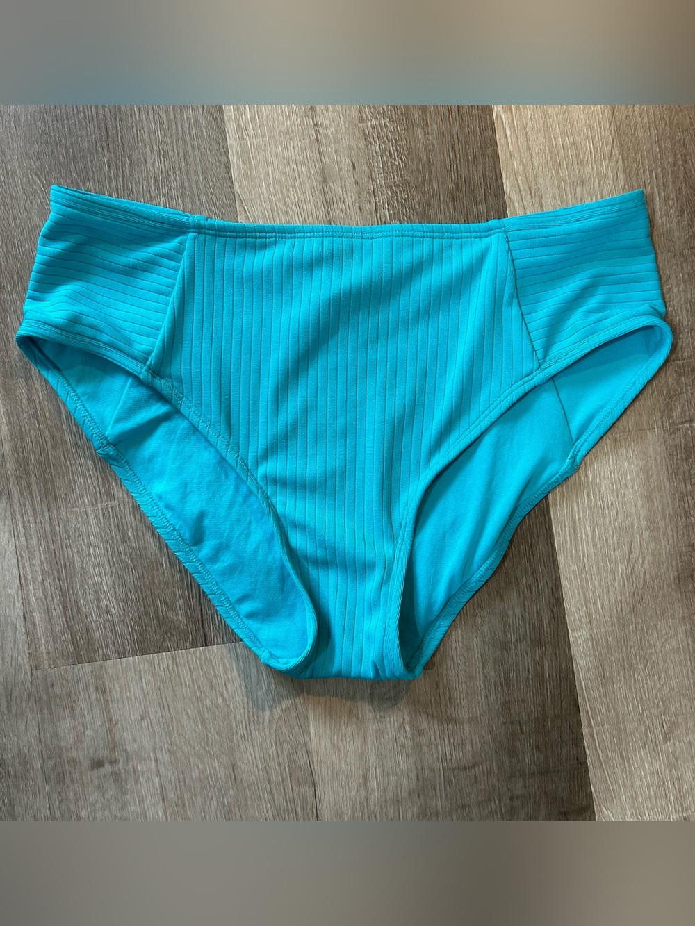 Turquoise Ribbed Mid-Waist Bikini Bottom - Picture 2 of 7